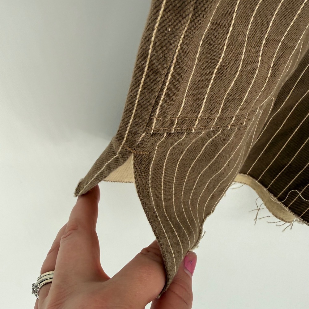 WEWOREWHAT SLIT OVERALL SHORT BROWN PINSTRIPE 100% COTTON SMALL NWT - FLAW - Picture 6 of 12